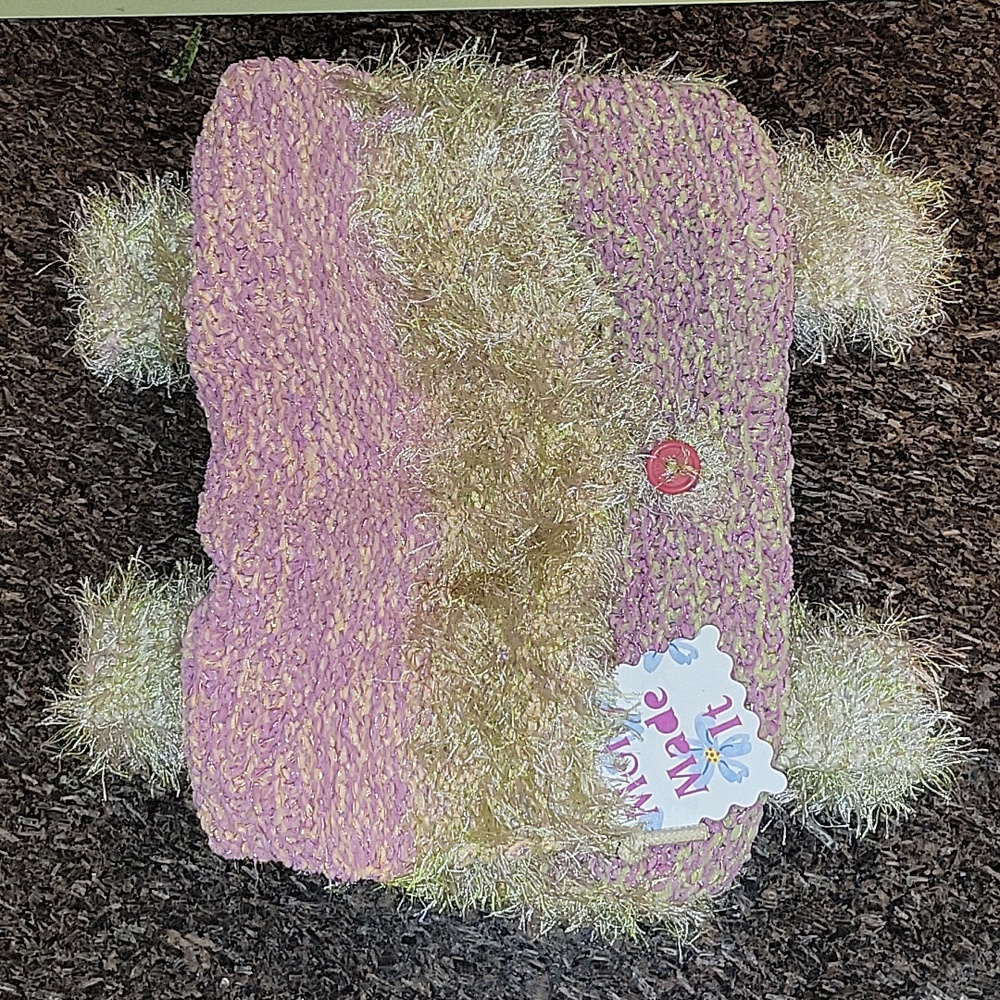 Hand knitted backpack with eyelash and velvety yarns - Handmade